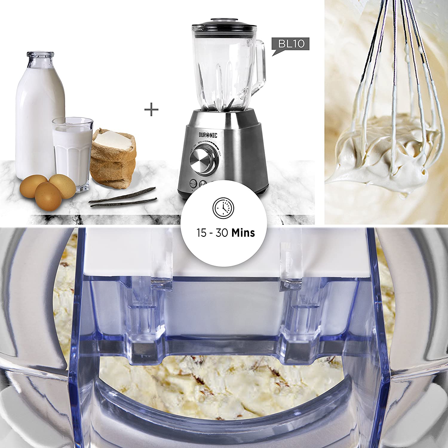 Duronic IM540 Gelatiera 1,5L, Macchina per Gelato per Gelato fatto in casa, Per Gelato Senza Lattosio e Vegano, Sorbetti, Yogurt Gelato, Gelatiera ad accumulo,Ice cream maker, Macchina per sorbetti