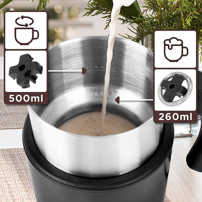 Duronic MF500 BK Montalatte elettrico 3 in 1 | Schiumalatte automatico 500 ml | Scaldalatte 500 W | Ideale per caffè, cioccolata calda, cappuccino, latte | Facile da usare e pulire