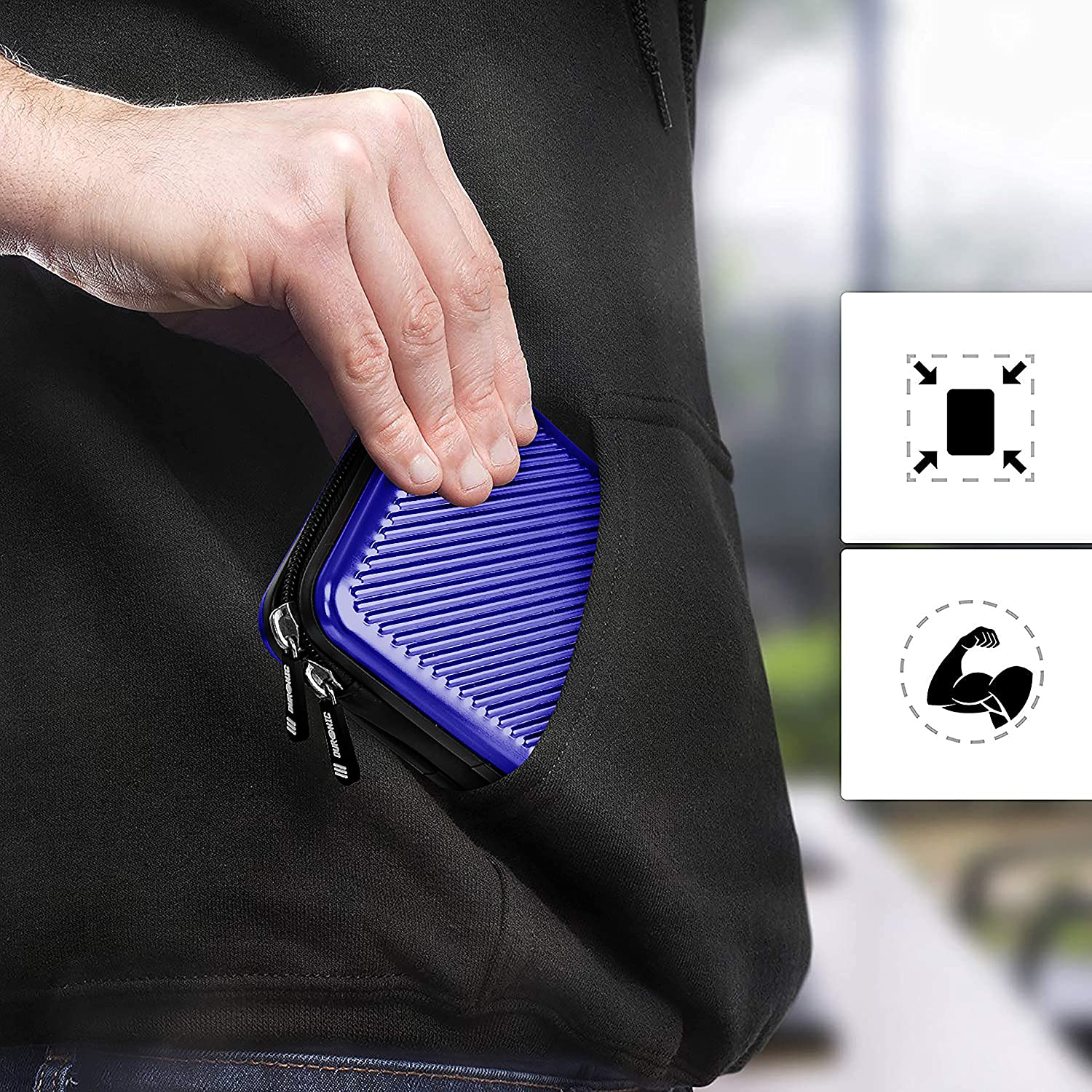 Duronic HDC3 BE Custodia rigida protettiva per disco rigido GPS carica batteria portatile | Borsa per dischi rigidi esterni 11 x 16 cm | Blu | Alluminio antiurto | Leggero e Compatto