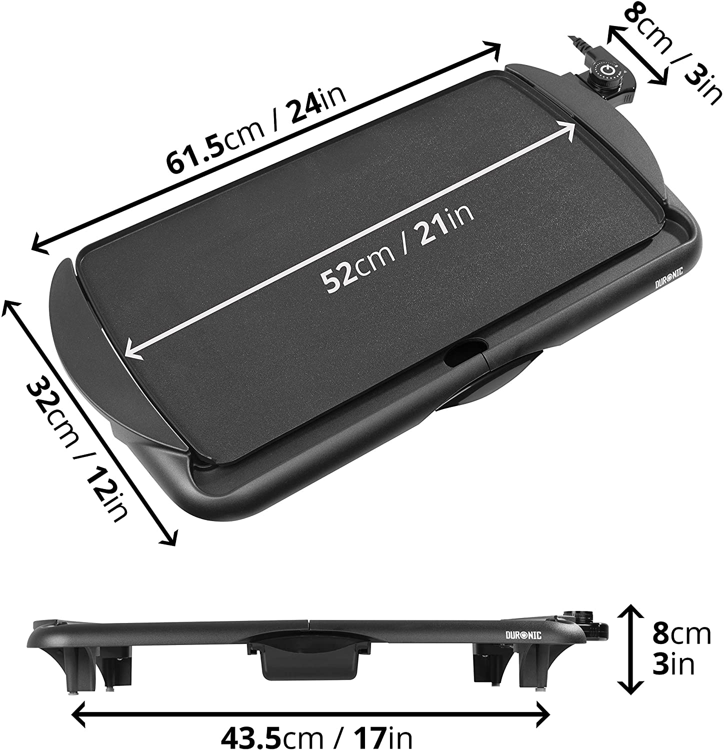 Duronic GP20 Grill Teppanyaki Elettrico, Piastra elettrica 2000W, Superficie cottura 52 x 27 cm, Plancha griglia antiaderente, per Cucina Interna ed Esterna, termostato