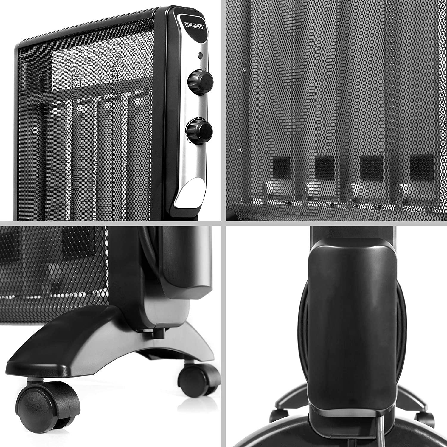 Duronic HV220 BK Stufa elettrica con pannelli in mica 2000 W  Termoconvettore con termostato integrato  2 funzioni di riscaldamento - Riscaldatore Micatermico a basso consumo - Riscaldamento rapido