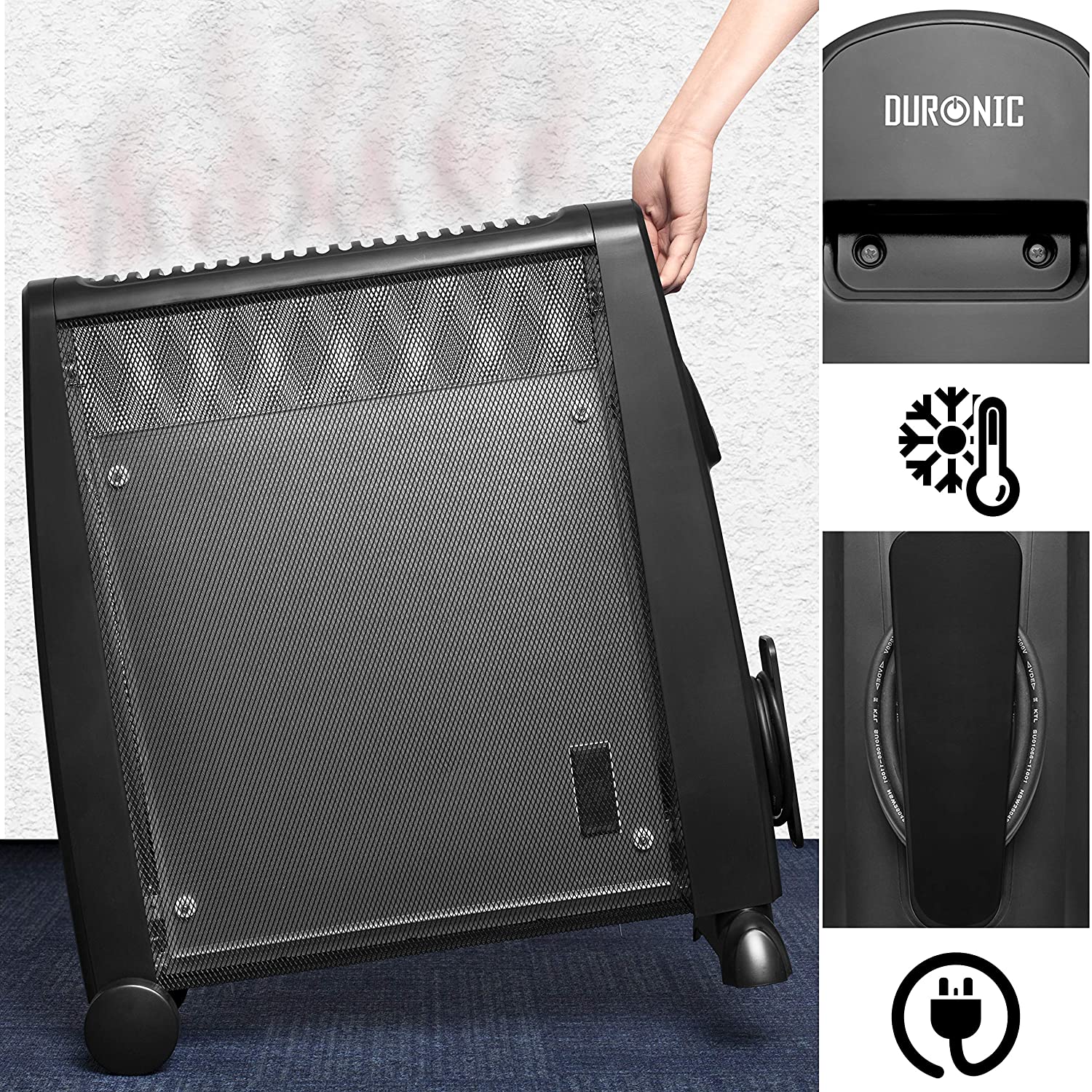 Duronic HV102 Stufa elettrica con pannelli in mica 2500 W  Termoconvettore con termostato integrato  3 funzioni di riscaldamento - Riscaldatore Micatermico a basso consumo - Riscaldamento rapido