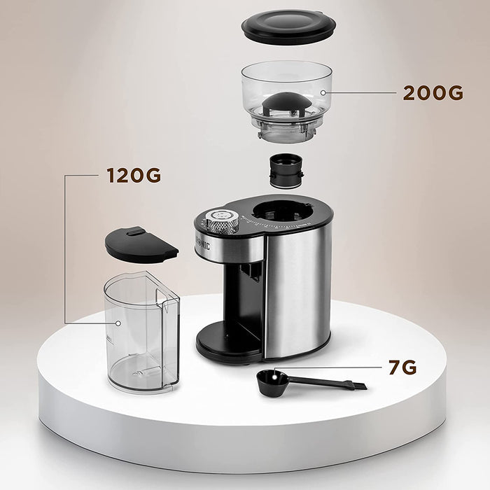 Duronic BG200 Macinacaffè Elettrico con Contenitore per Chicchi, Contenitore per Caffè Macinato, Misurino e Spazzola per la Pulizia.