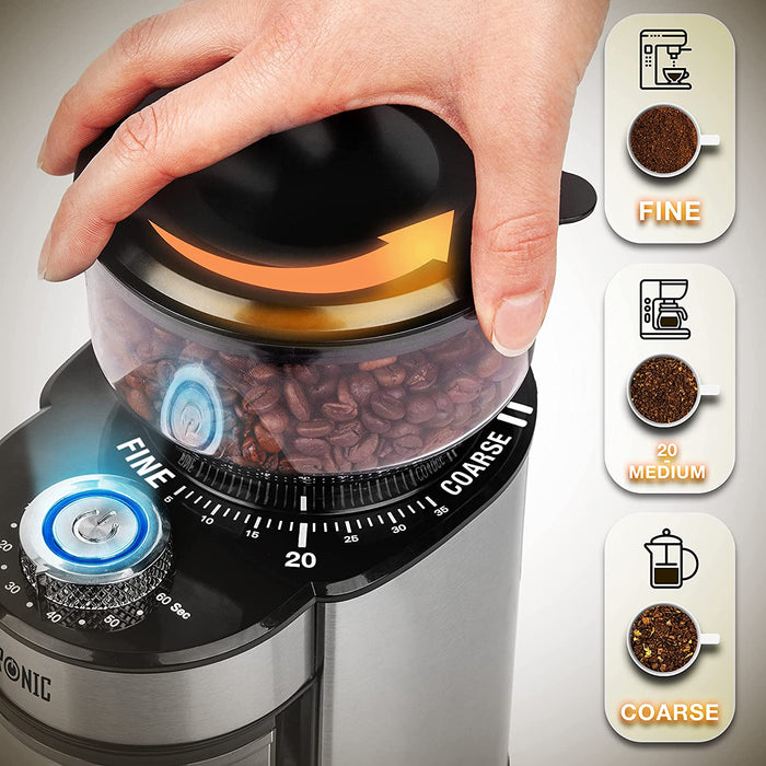 Duronic BG200 Macinacaffè Elettrico con Impostazioni di Macinatura Fine, Media e Grossolana per Adattare il Caffè a Ogni Preparazione.