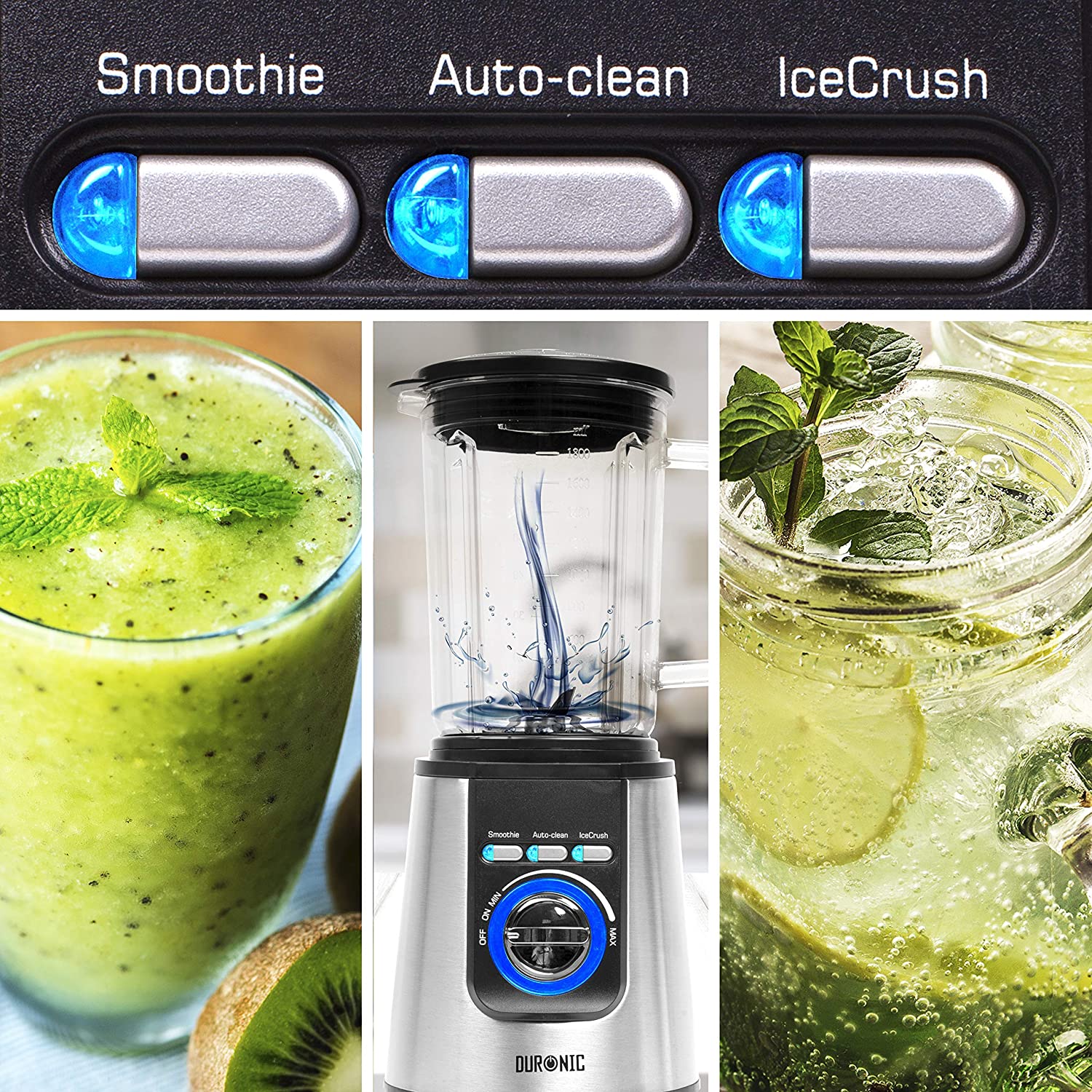 Duronic BL1200 Frullatore da Tavolo con Funzione Ice Crush per tritare il ghiaccio e preparare bevande rinfrescanti.