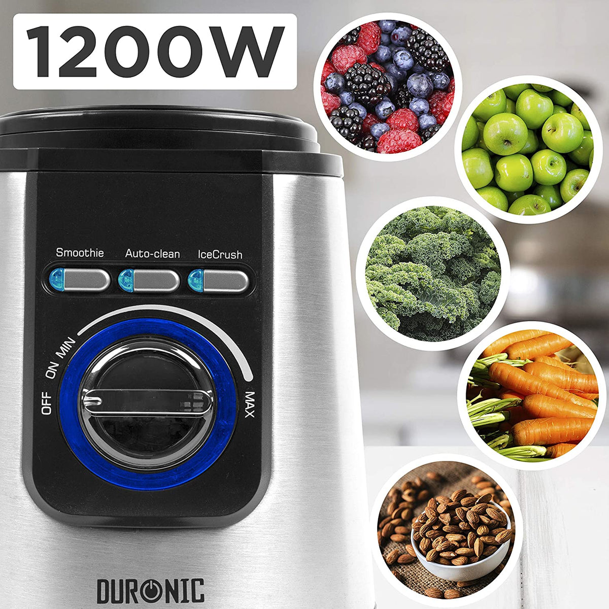 Duronic BL1200 Frullatore da Tavolo da 1200W con Caraffa da 1,8 Litri per Frullati, Smoothie e Bevande.