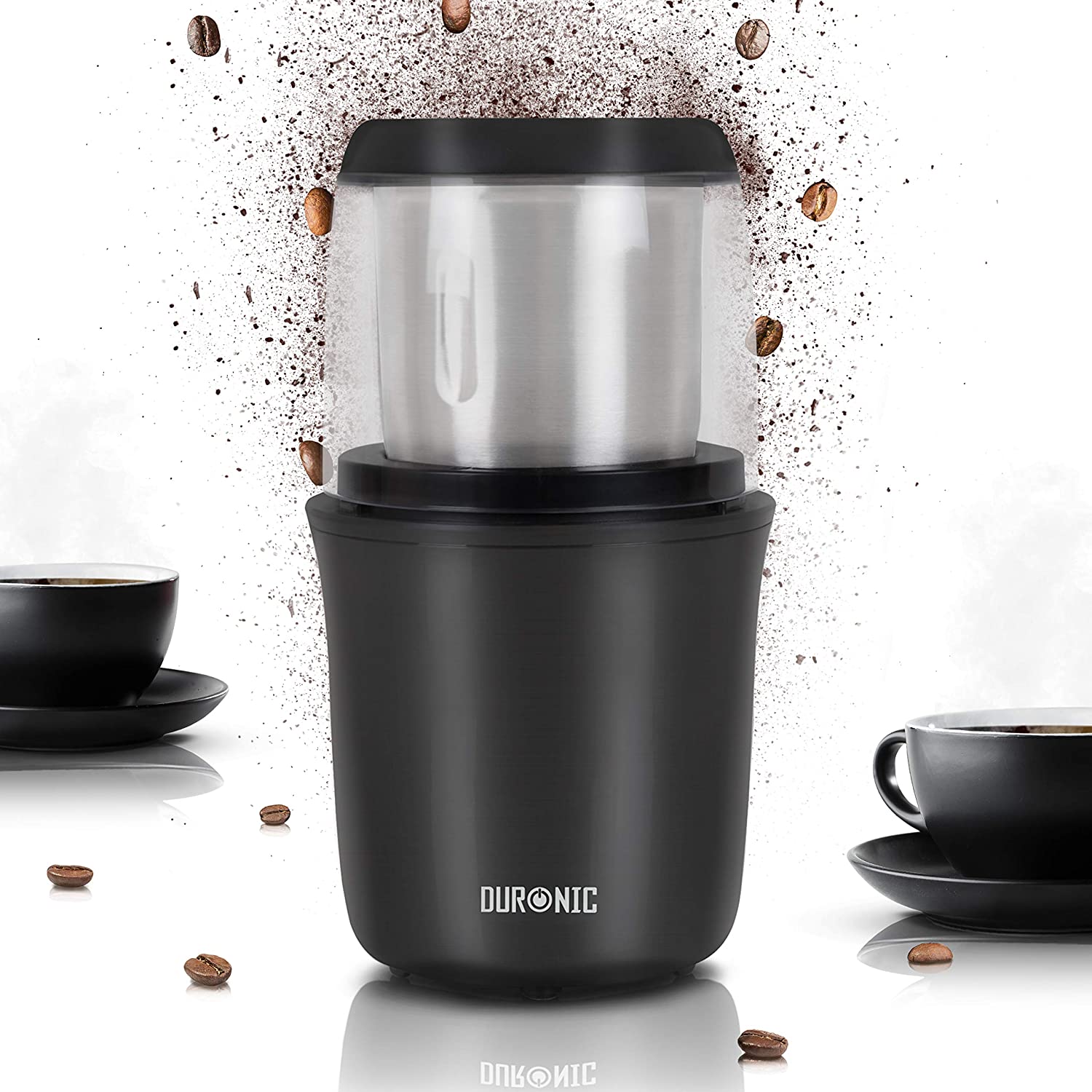 Duronic CG250 Macinacaffè e macinaspezie elettrico da 250 W con contenitore removibile in acciaio inox.