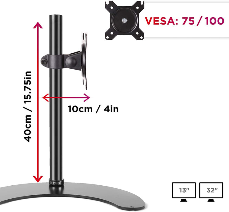 Duronic DM15D1 Supporto monitor con misure specifiche e dimensioni dettagliate.