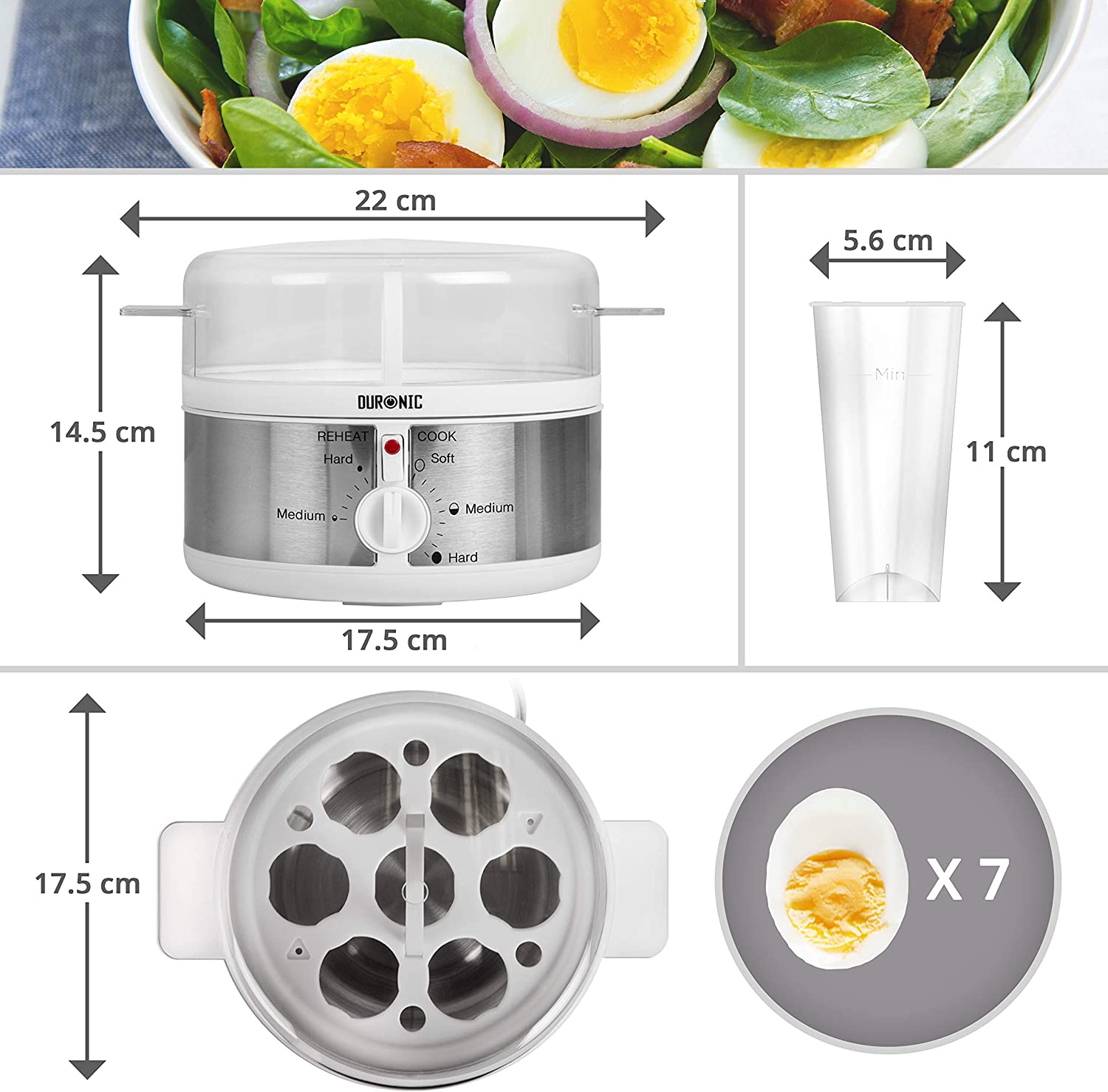 Duronic EB35 Cuociuova elettrico con dimensioni compatte e design salvaspazio per la cucina.