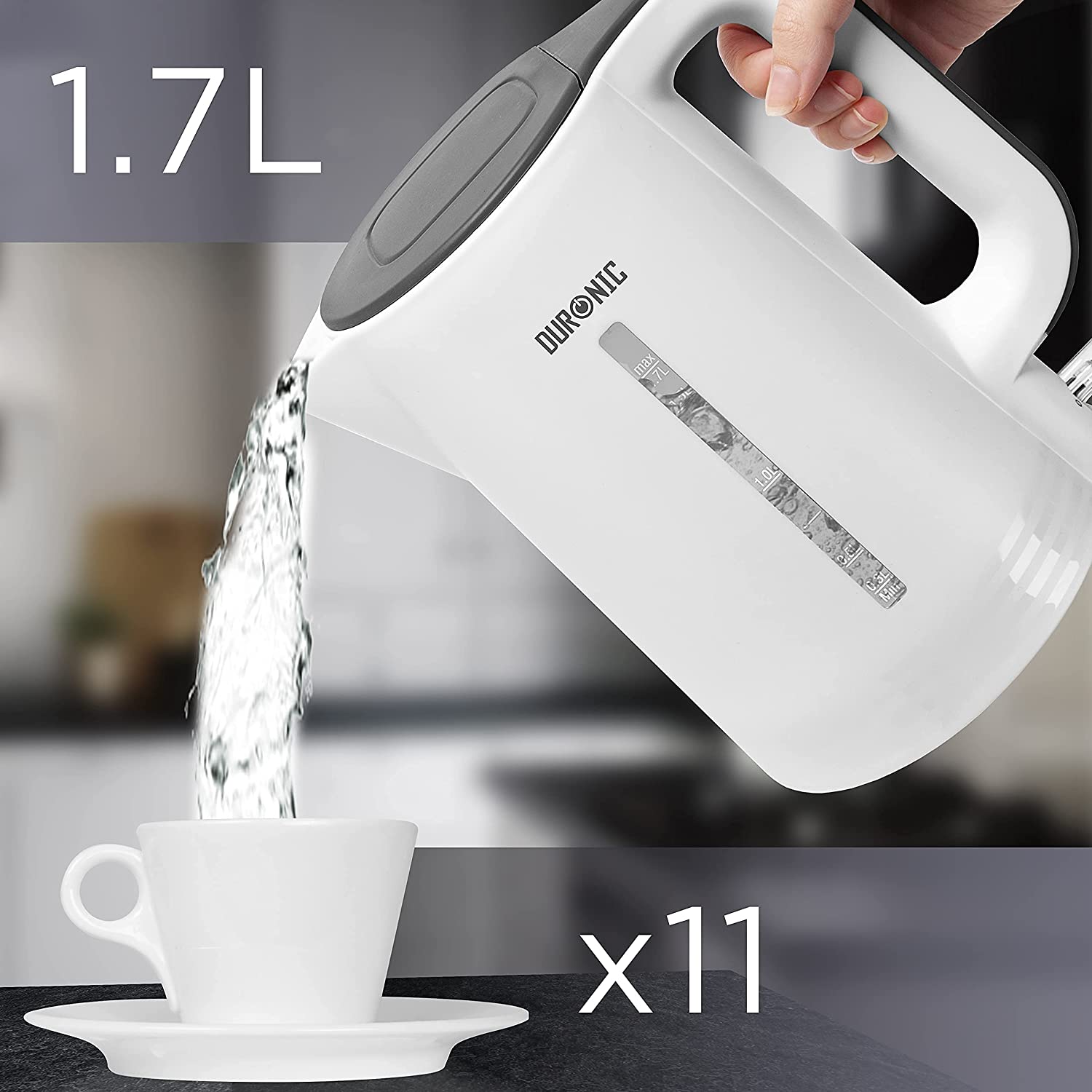 Duronic EK17 WE Bollitore Elettrico da 1,7L con elemento riscaldante nascosto e filtro nel beccuccio