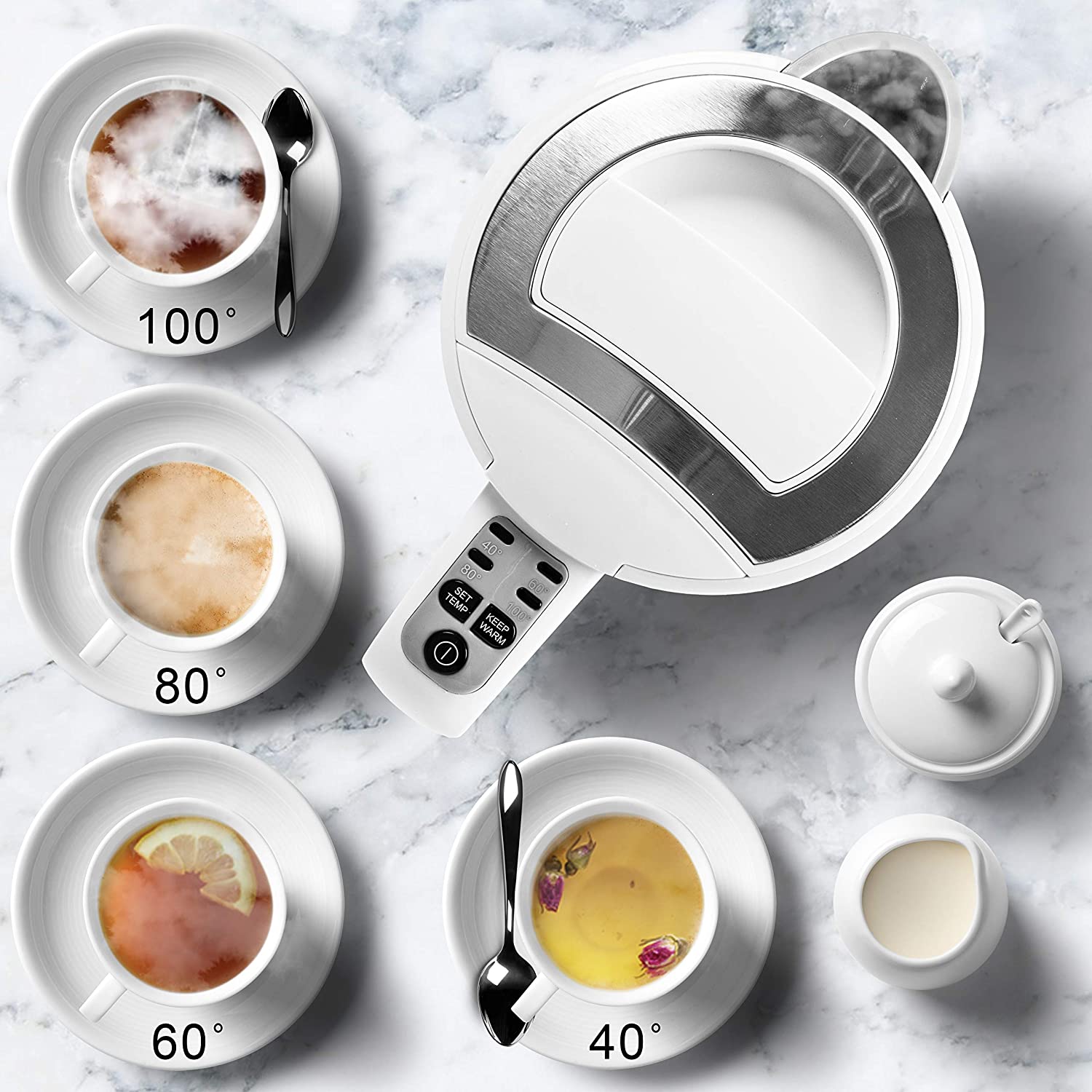 Duronic EK30 WE Bollitore 1,5L con 4 impostazioni di temperatura: 40°C, 60°C, 80°C e 100°C