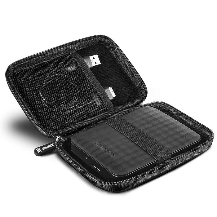 Duronic HDC2 BK Custodia per Hard Disk con interno organizzato per hard disk esterno, cavi e accessori.