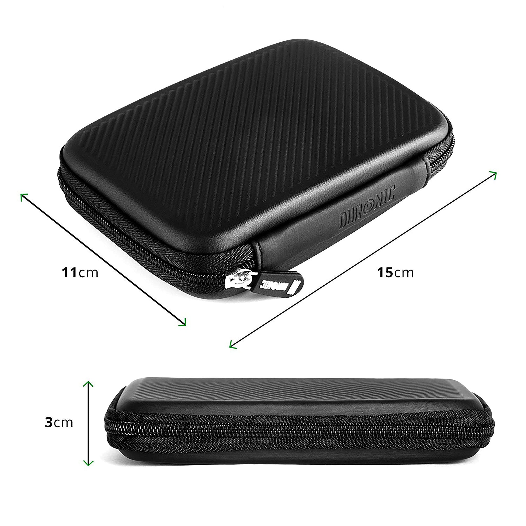 Duronic HDC2 BK Custodia per Hard Disk con misure specifiche e dimensioni dettagliate per una perfetta compatibilità.