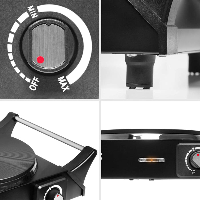 Duronic HP1 BK Vista dettagliata della piastra elettrica con finiture e componenti principali.