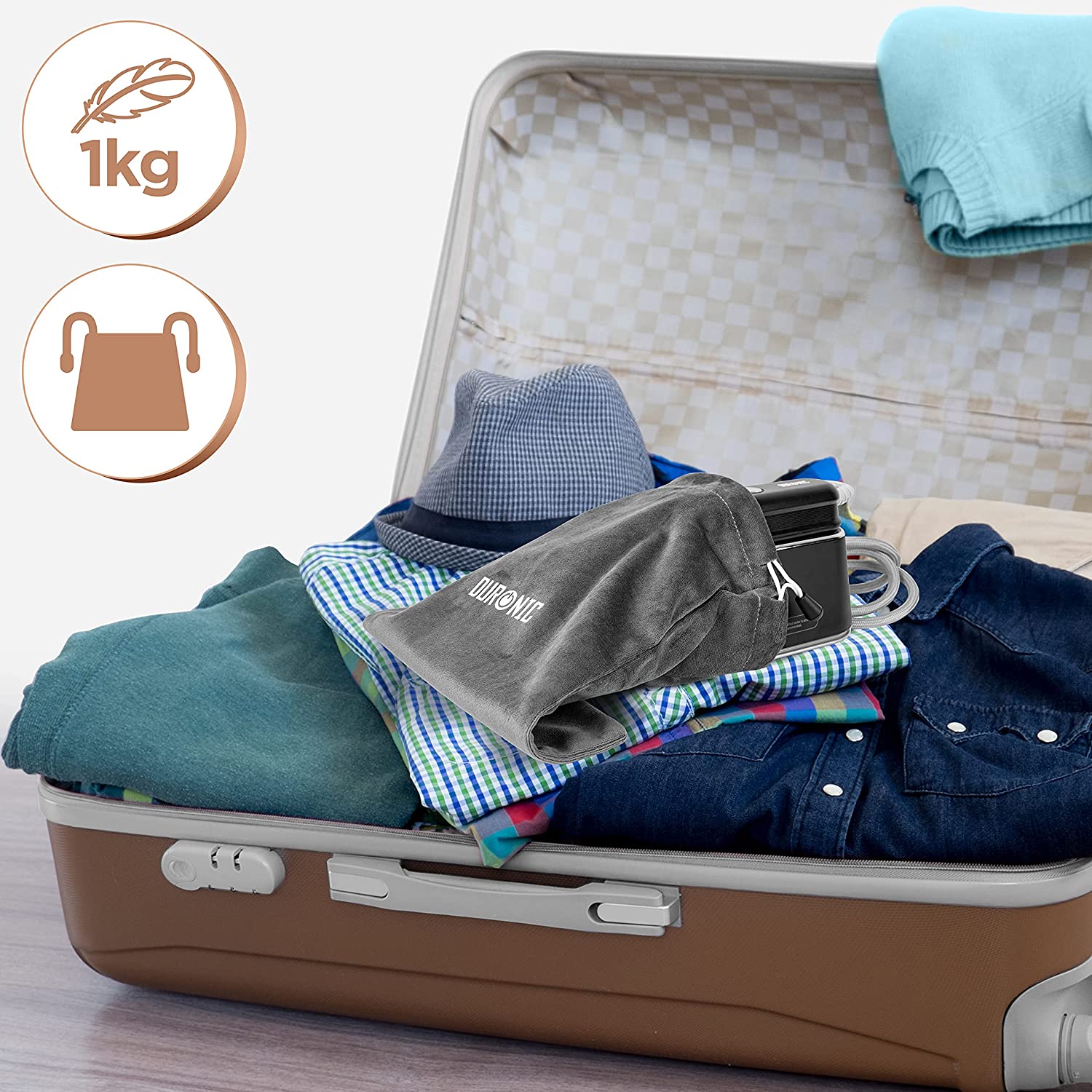 Duronic HS90 BK Ferro a vapore da 1 kg ideale per viaggi e trasferte.