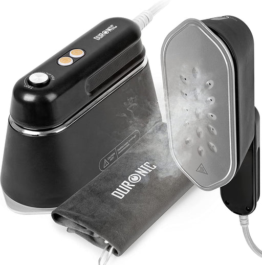Duronic HS90 BK Ferro da viaggio con vapore, stiratura verticale e base resistente al calore.