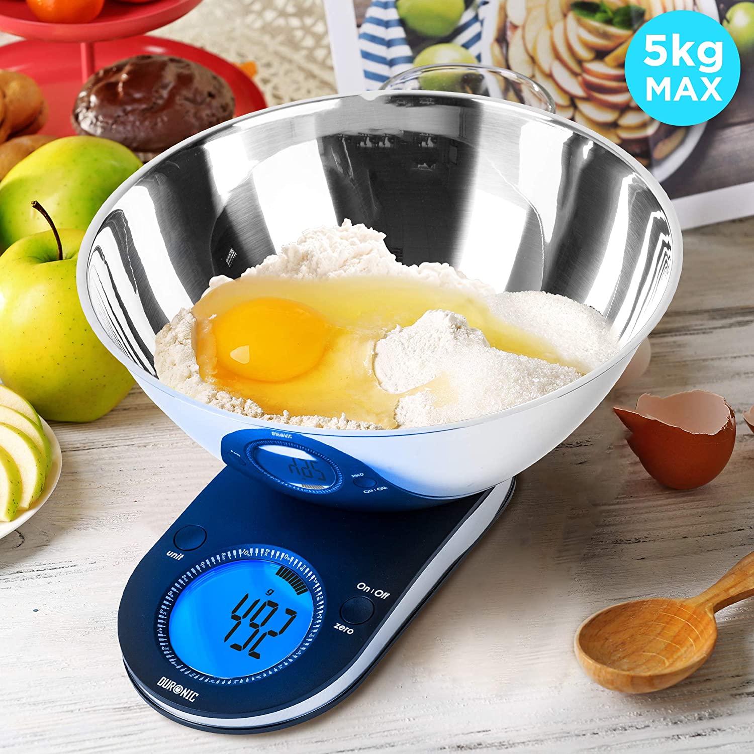 Duronic KS5000 Bilancia da cucina digitale con capacità massima di pesatura fino a 5 kg.