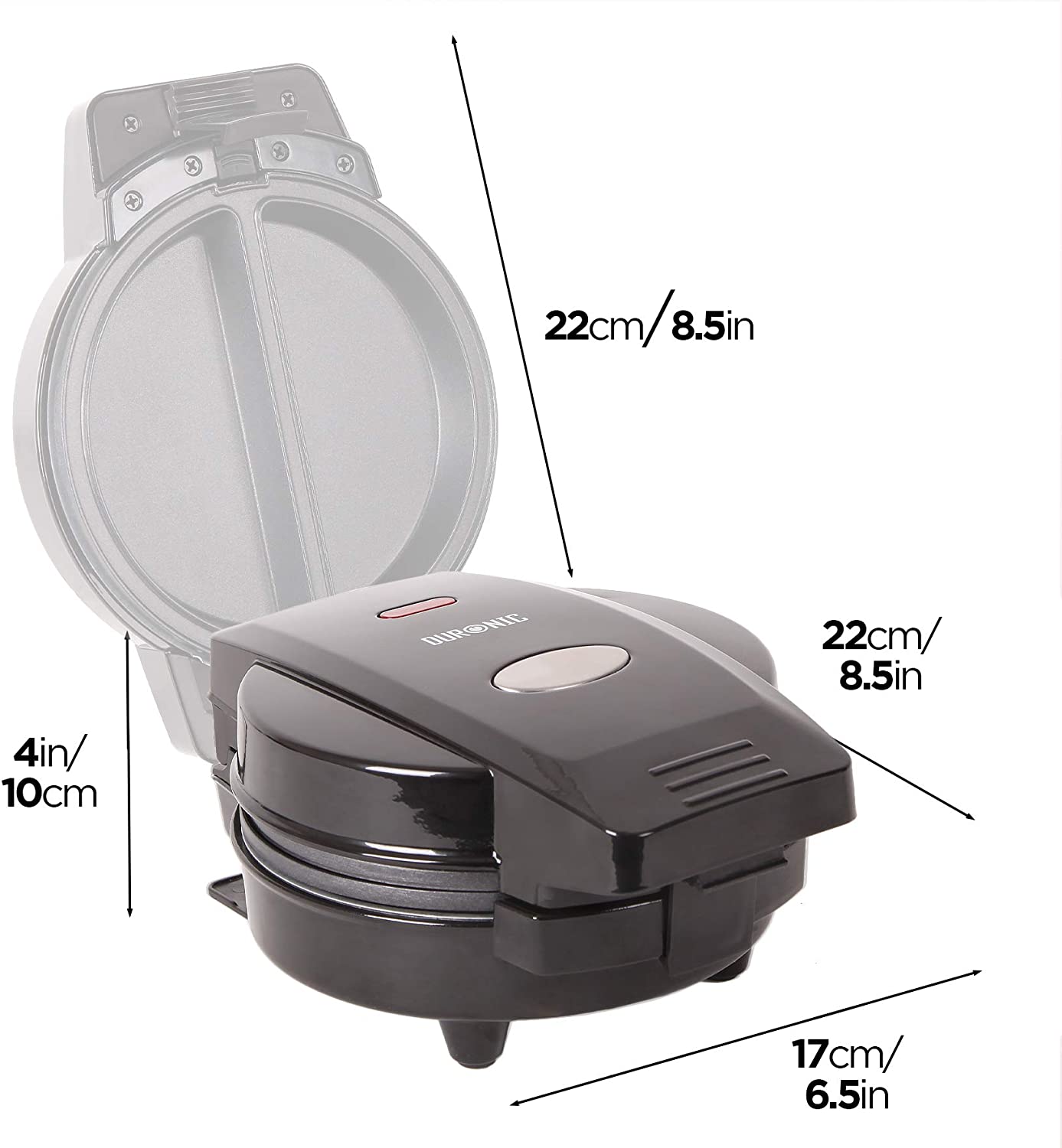 Duronic OM60 Dimensioni dettagliate della macchina per omelette per verificare facilmente l'ingombro.
