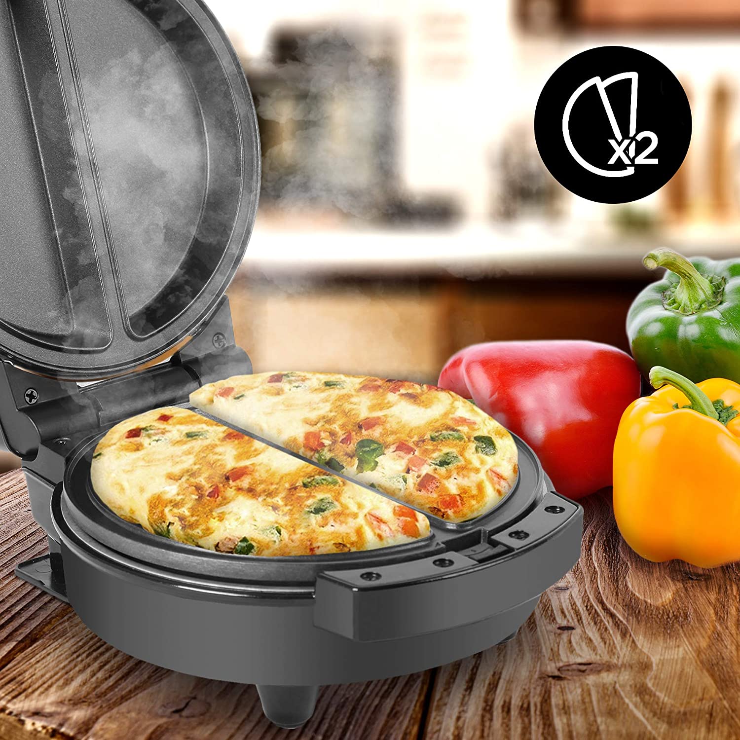 Duronic OM60 Macchina per omelette con capacità per preparare 2 omelette contemporaneamente.