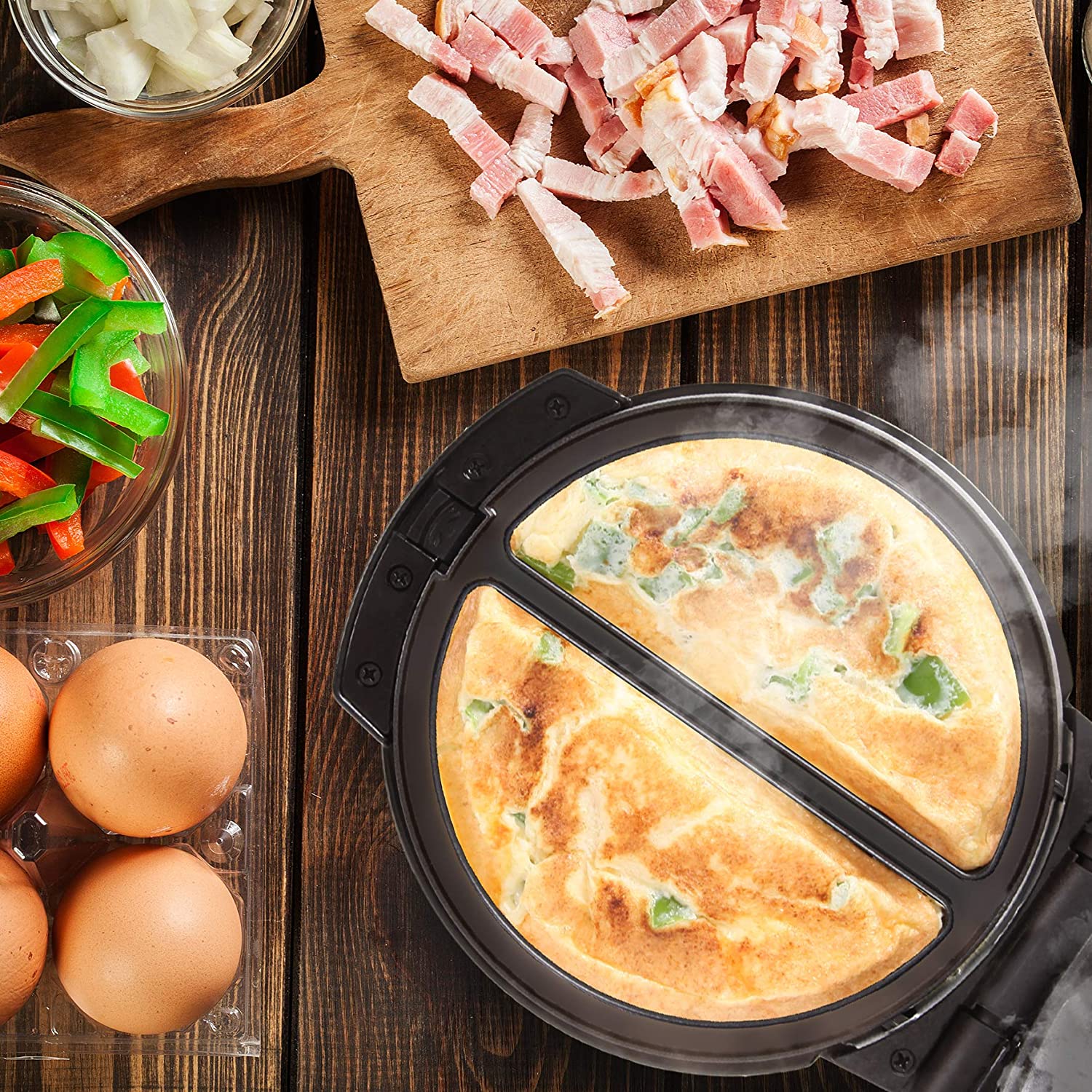 Duronic OM60 Macchina per omelette con doppia superficie di cottura per preparare 2 omelette contemporaneamente.