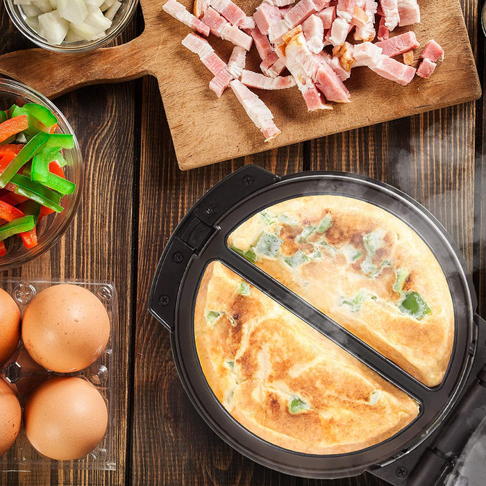 Duronic OM60 Macchina per omelette con doppia superficie di cottura per preparare 2 omelette contemporaneamente.