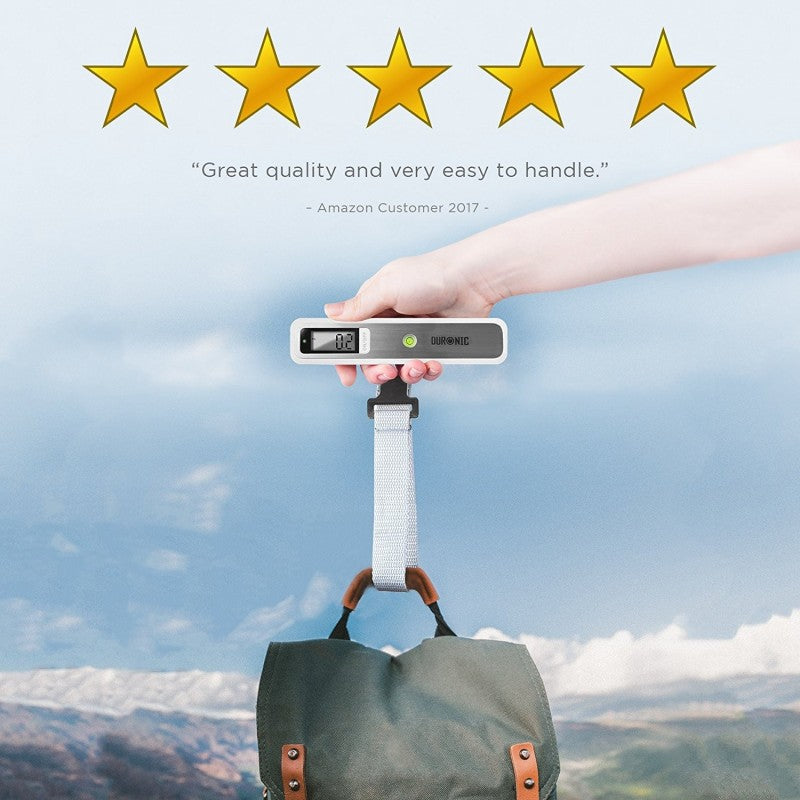 Duronic LS1019 Bilancia digitale pesa valigia - Pesa bagaglio da viaggio fino a 50kg - Cinghia e gancio resistenti - Batterie incluse - Compatto e portatile - Pesa trolley