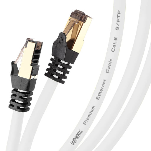 Duronic CAT8 WE 1 m | Cavo di Rete ethernet schermato S/FTP Bianco | Cavo ethernet Patch superveloce | Supporta fino a 2 GHz / 2000 MHz | Connettori RJ45 | Trasmissione dati 40 gigabit