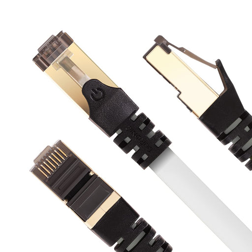 Duronic CAT8 WE 0,5 m | Cavo di Rete ethernet schermato S/FTP Bianco | Cavo ethernet Patch superveloce | Supporta fino a 2 GHz / 2000 MHz | Connettori RJ45 | Trasmissione dati 40 gigabit